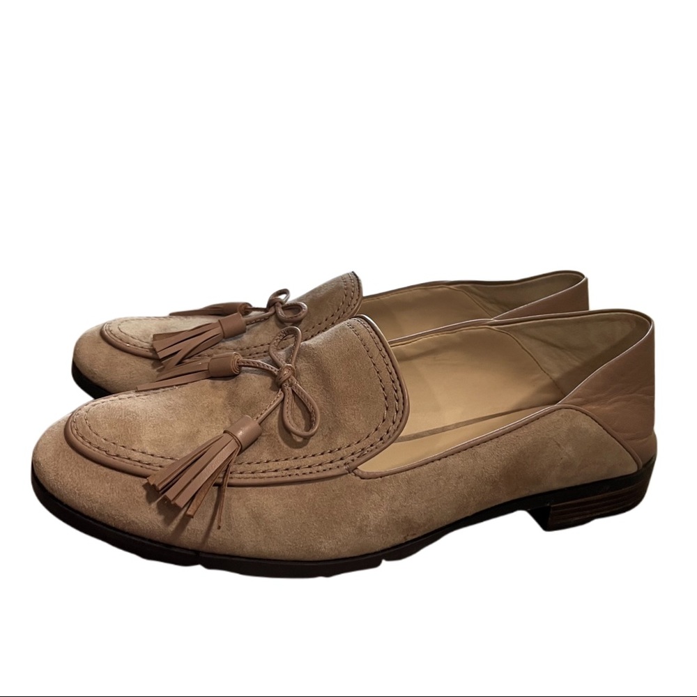 Cole Haan Tassel Suede Beige Loafers SZ 7.5 B